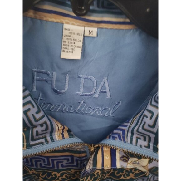 Fuda Greek Blue Silk Bomber Jacket  ( Mens Size M / Womens Size Large ) - Picture 3 of 3